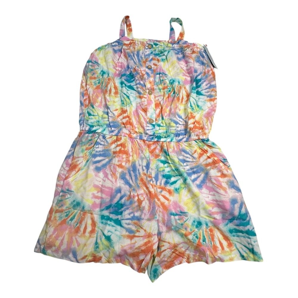 Cat & Jack Girls XL (14/16 Plus) Rainbow Tie Dye Button‎ Front Romper Jumpsuit